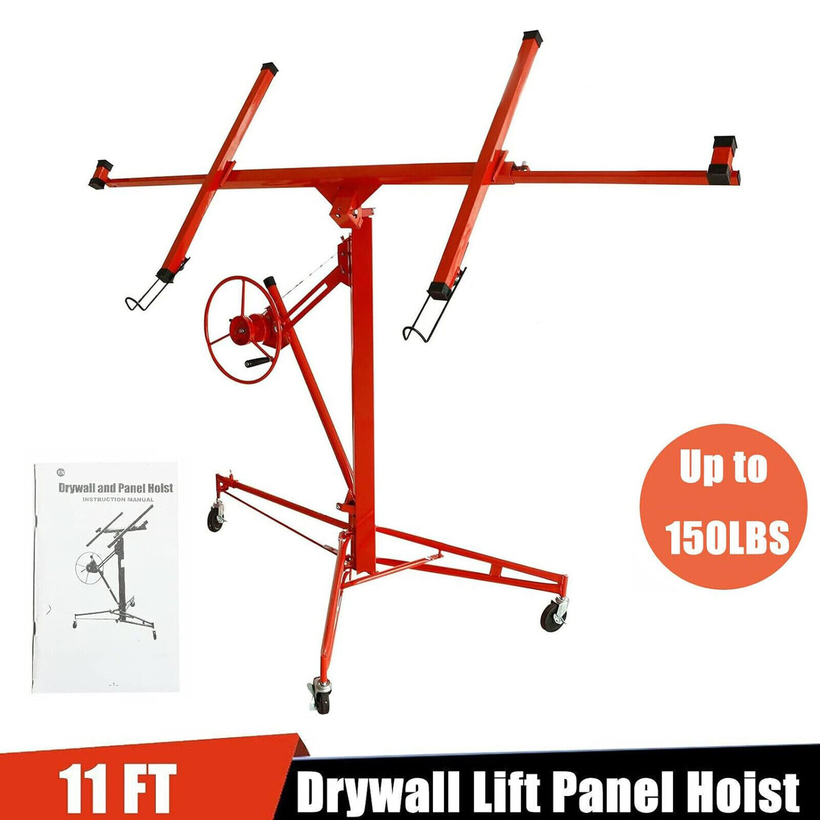 11FT Drywall Lifter Panel Hoist Dry Wall Rolling Caster Lifter Construction Tool