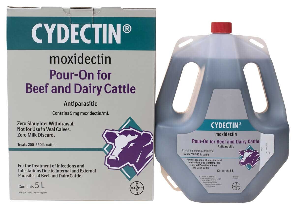 Cydectin POUR-ON 5 Liter Beef Dairy Cattle Dewormer Zero Slaughter Withdrawal