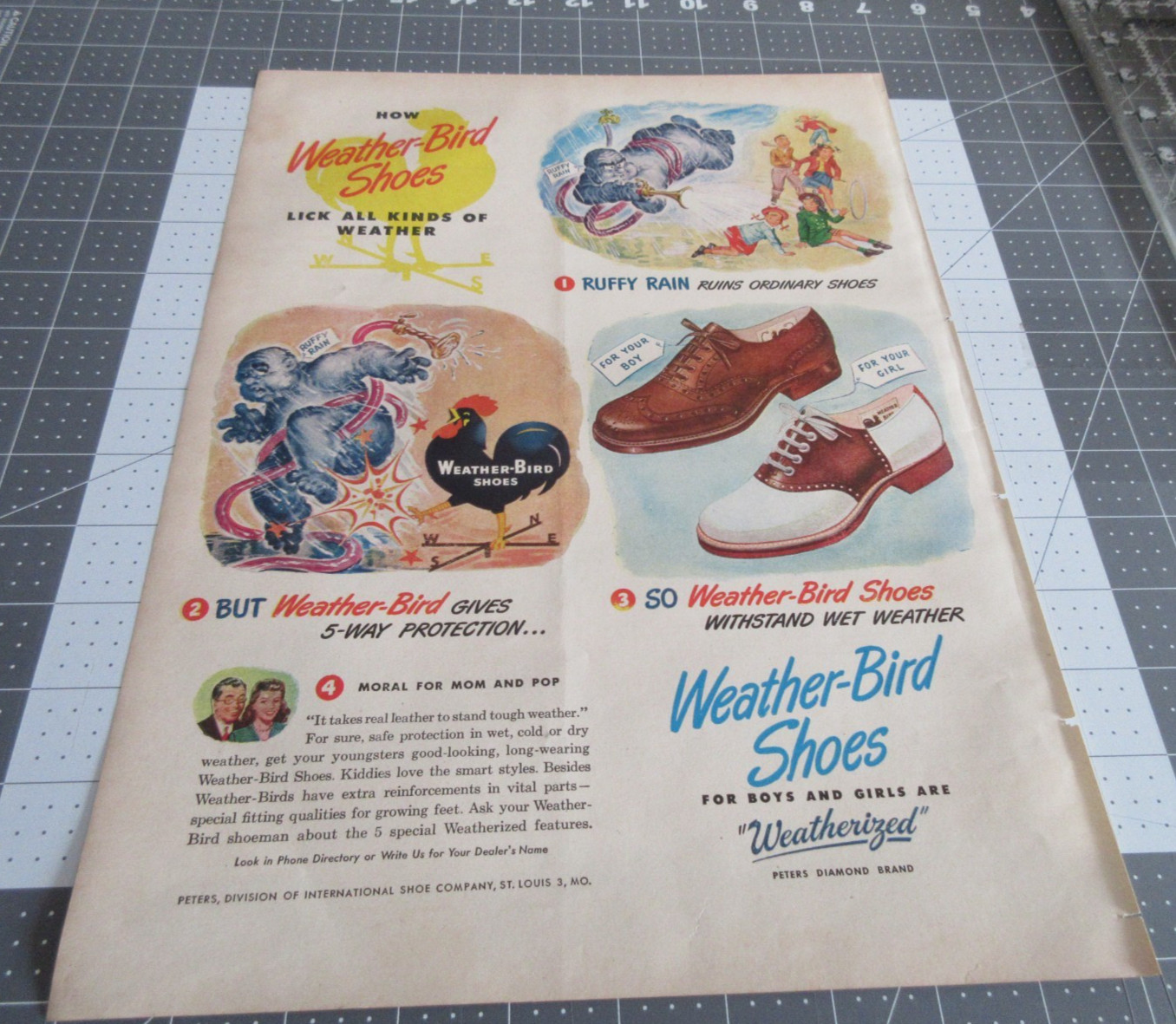 1946 Weather-Bird Shoes for boys girls Wing-tip Saddle Ruffy Rain art Print Ad