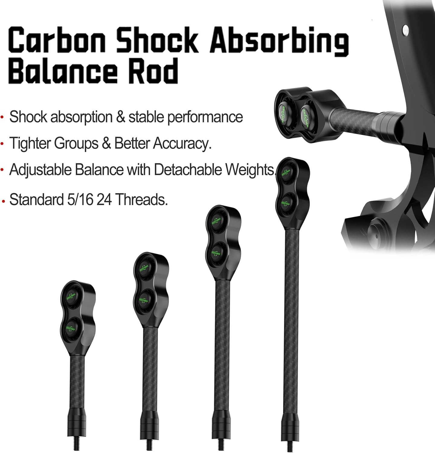 Archery Stabilizer Balance Bar 8" 10" 12" 15" Carbon Compound Bow Hunting Shoot