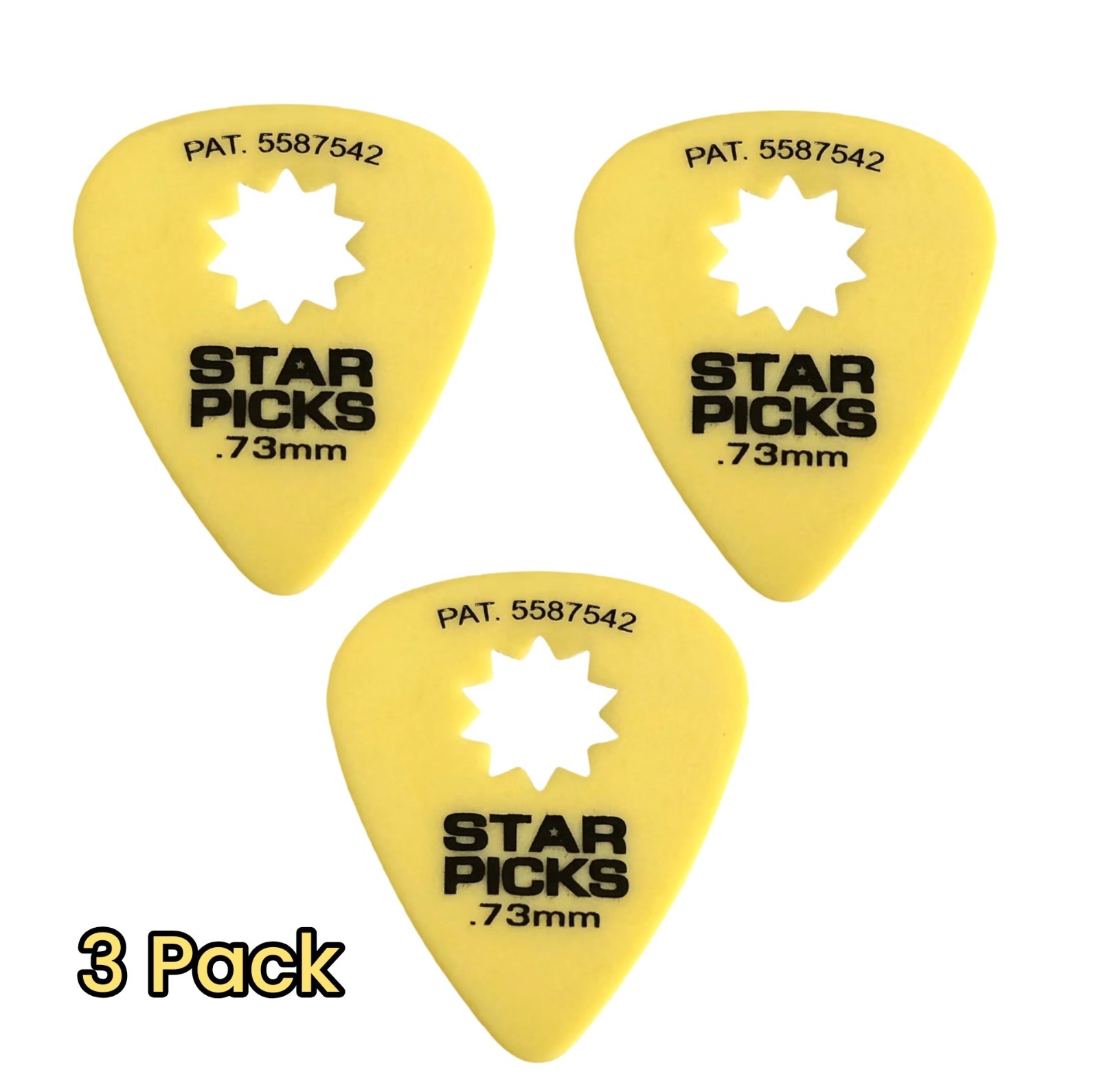 Everly Star-Grip Guitar Picks 3 Pack  .73 mm Yellow