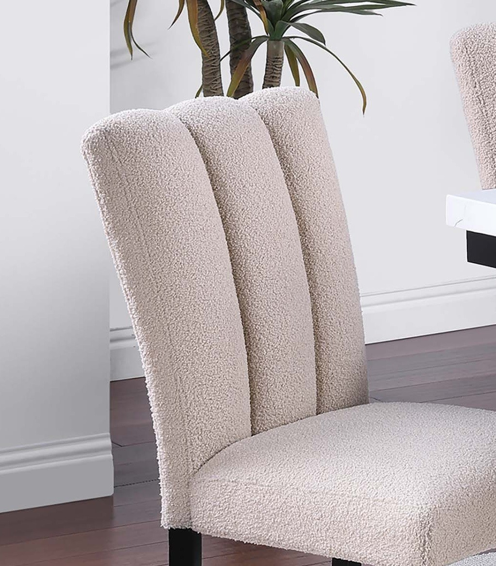 Upholstered Soft Fabric 2pc Dining Chairs Channel Tufting Neutral Tone Side Ch