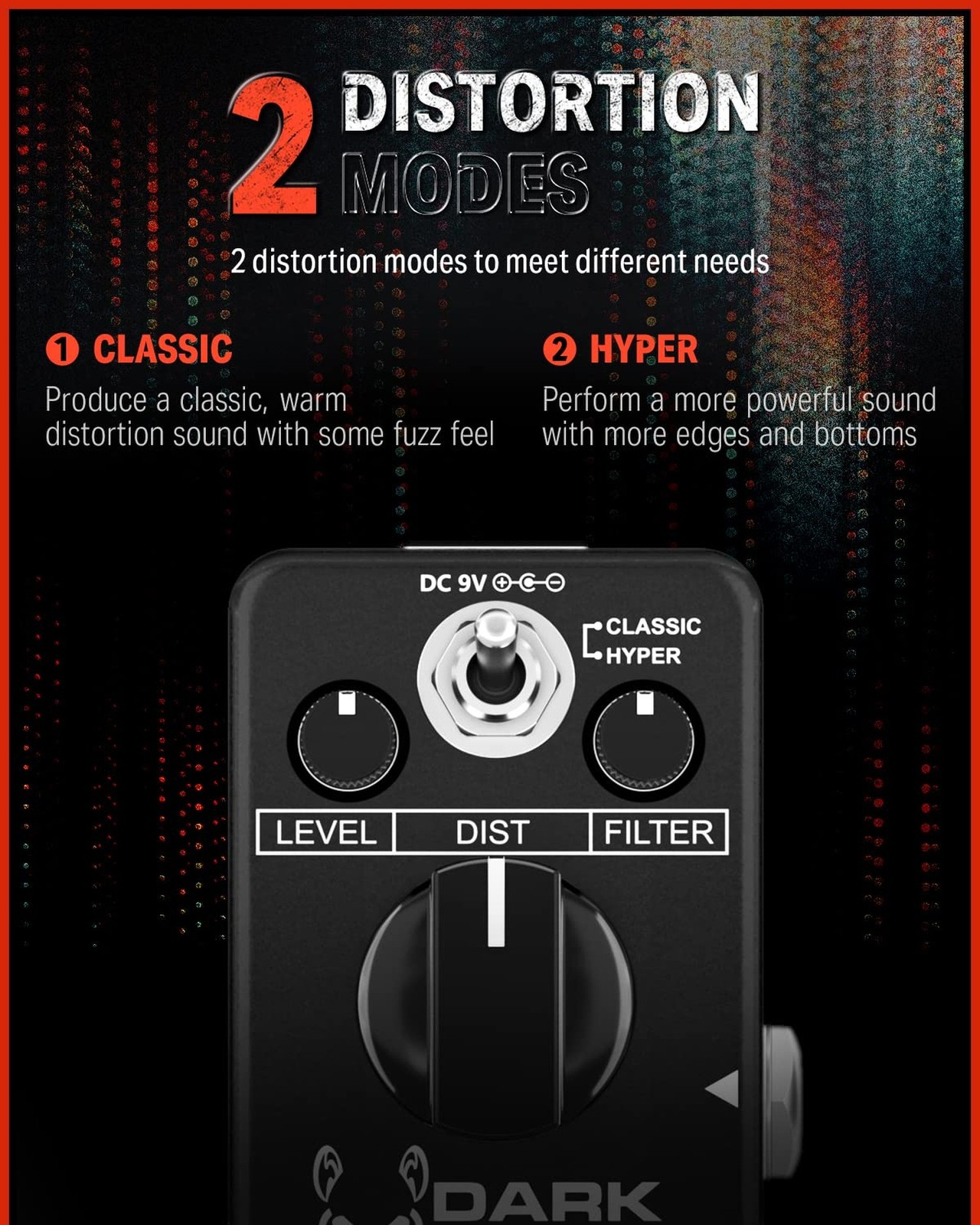 Donner Dark Mouse Distortion Pedal for Electric Guitar, 2 Modes Classic Hyper...