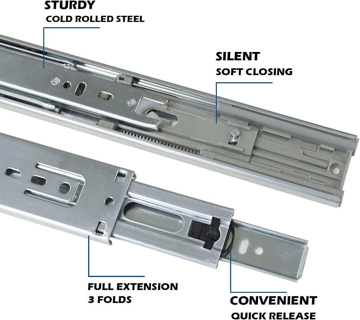 Pair Side Mount 12" Self Closing Ball Bearing Kitchen Cabinet Drawer Slide Rails