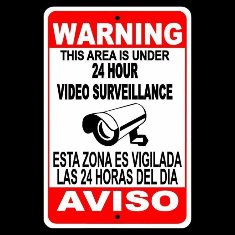 Warning Security 24 Hour Video Surveillance Camera 8" x 12" Sign English/Spanish