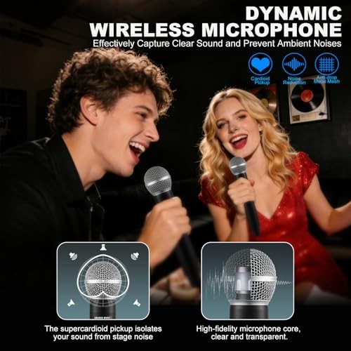 Wireless Microphone System, Upgraded 2.4GHz Rechargeable Professional AI