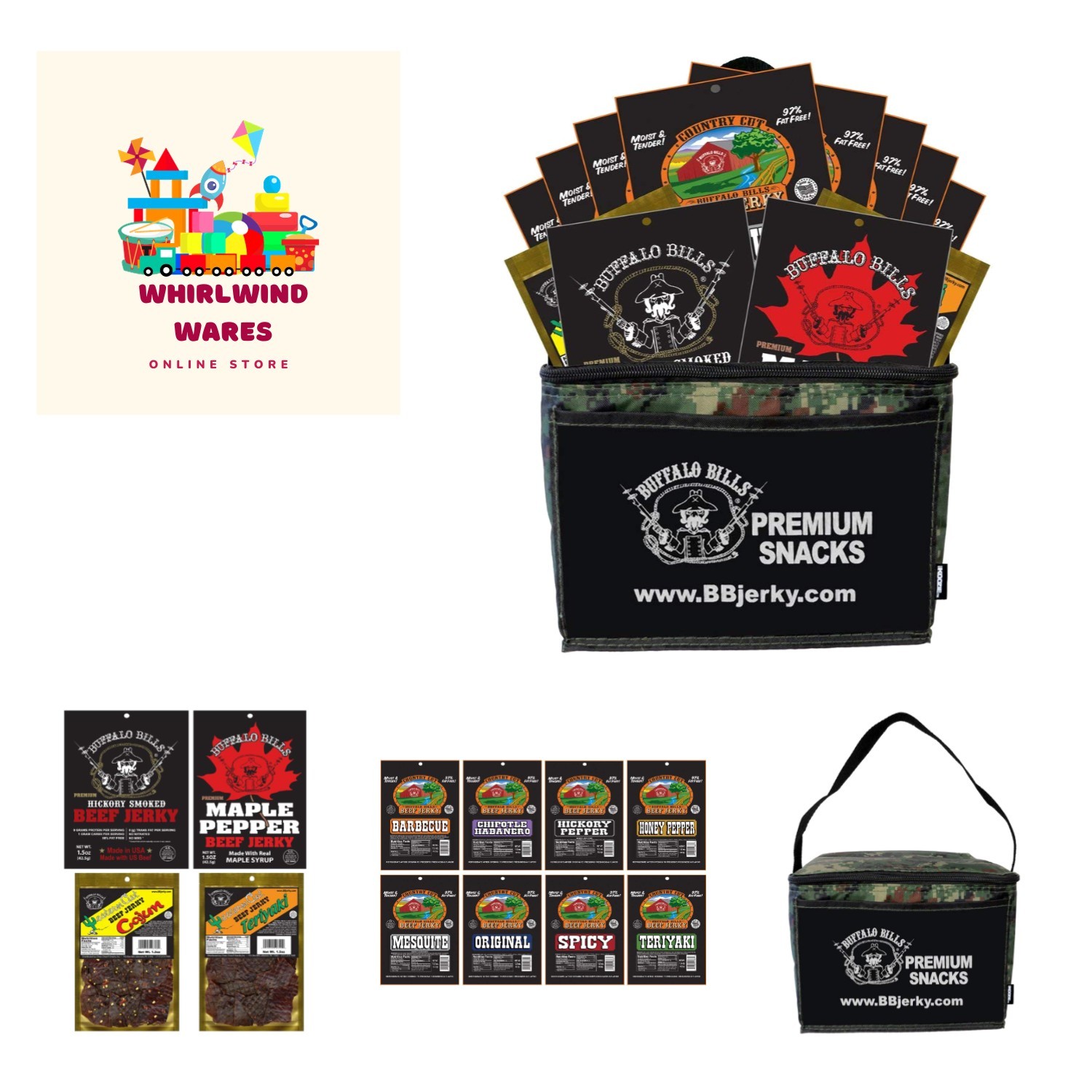 12 Assorted Beef Jerky Packs in Stylish Camo Cooler - Ideal Gift for Adventurers
