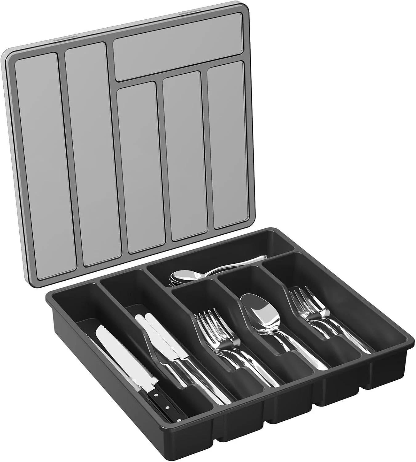 Lifewit Silverware Organizer with Lid, Covered Utensil 12.6L x 11.8W, Black