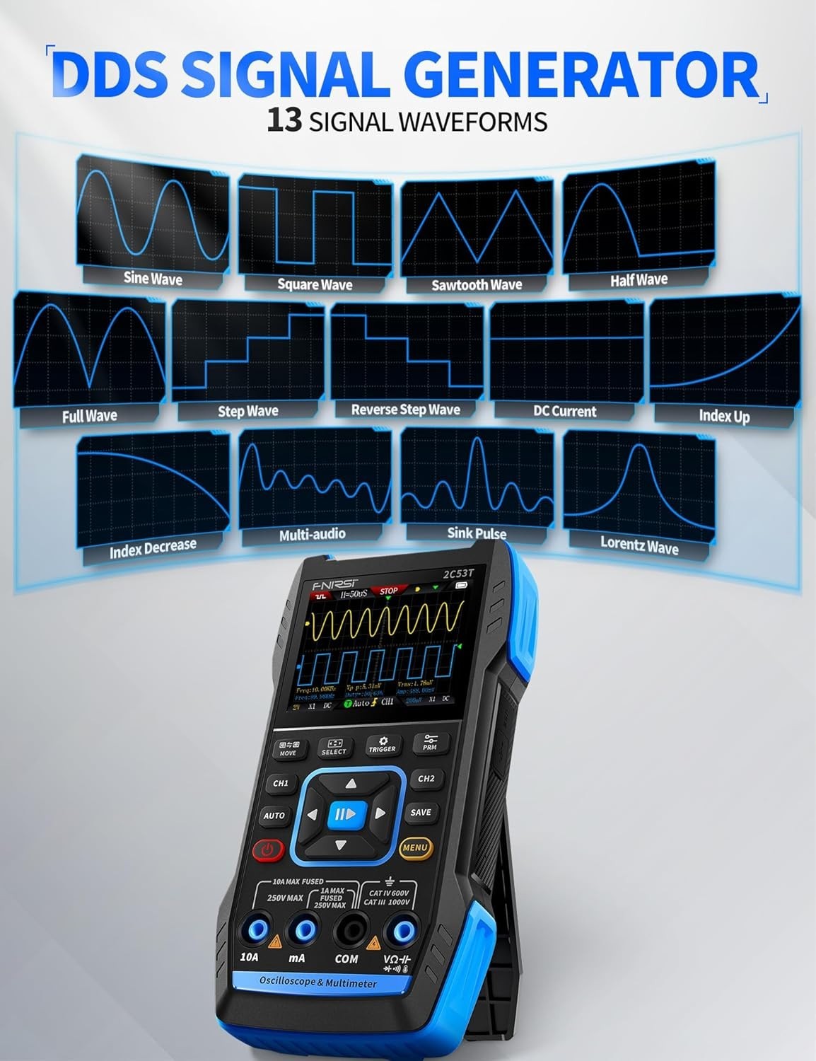 Compact 50MHz Oscilloscope Multimeter with Signal Generator