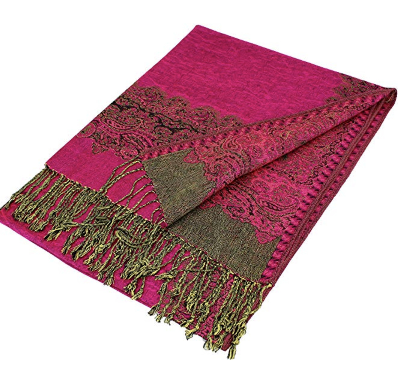 Women Bright Pink Paisley Pashmina Wraps Winter Scarf Reversible Festive Shawls