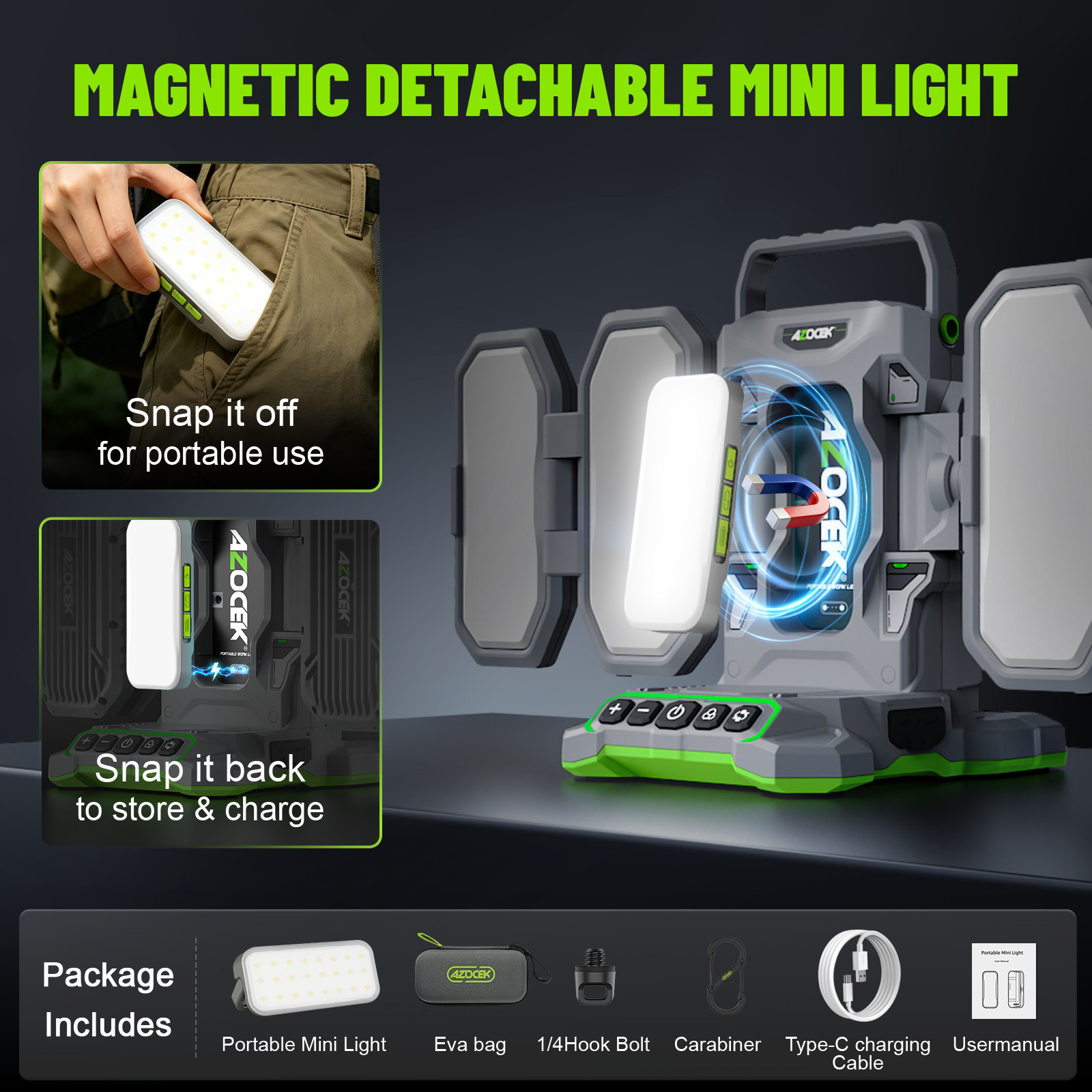 10000LM Cordless LED Work Light 4-Panel Foldable for Milwaukee Car Repair