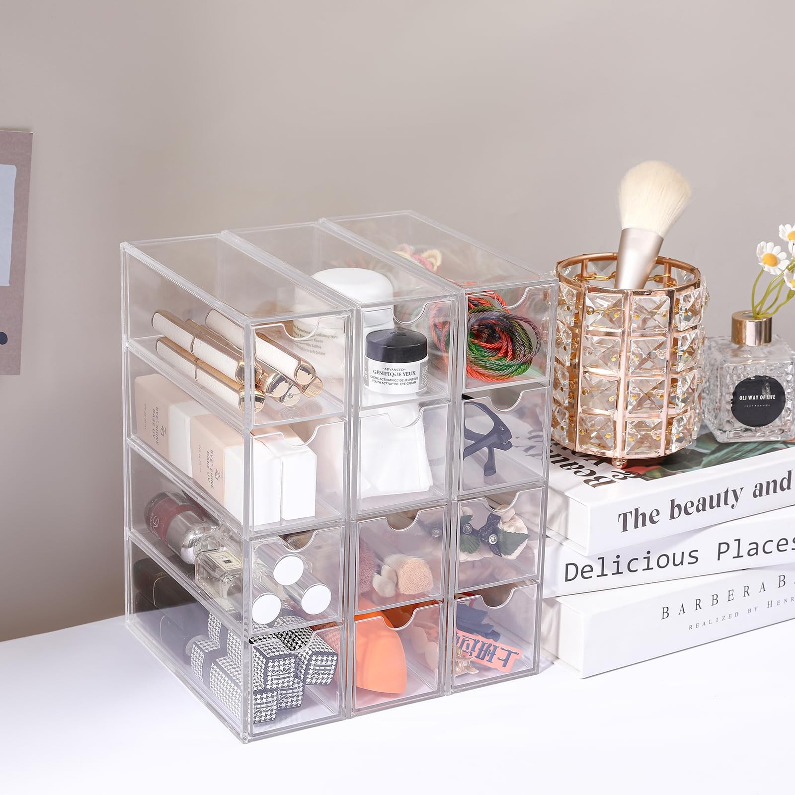Acrylic Stackable Drawer Organizer with 4 Clear Drawers for Bathroom & Vanity...