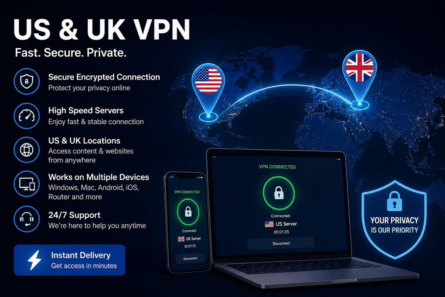 Secure VPN Subscription – Fast & Private Internet | Unlimited Access - 12 Months