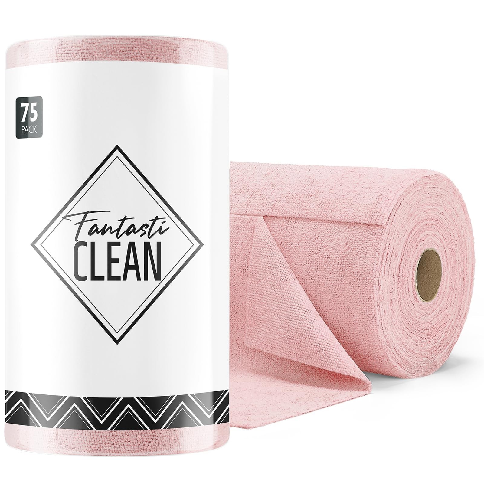 Microfiber Cleaning Cloth Roll -75 Pack, 12" x 12" (Pink)
