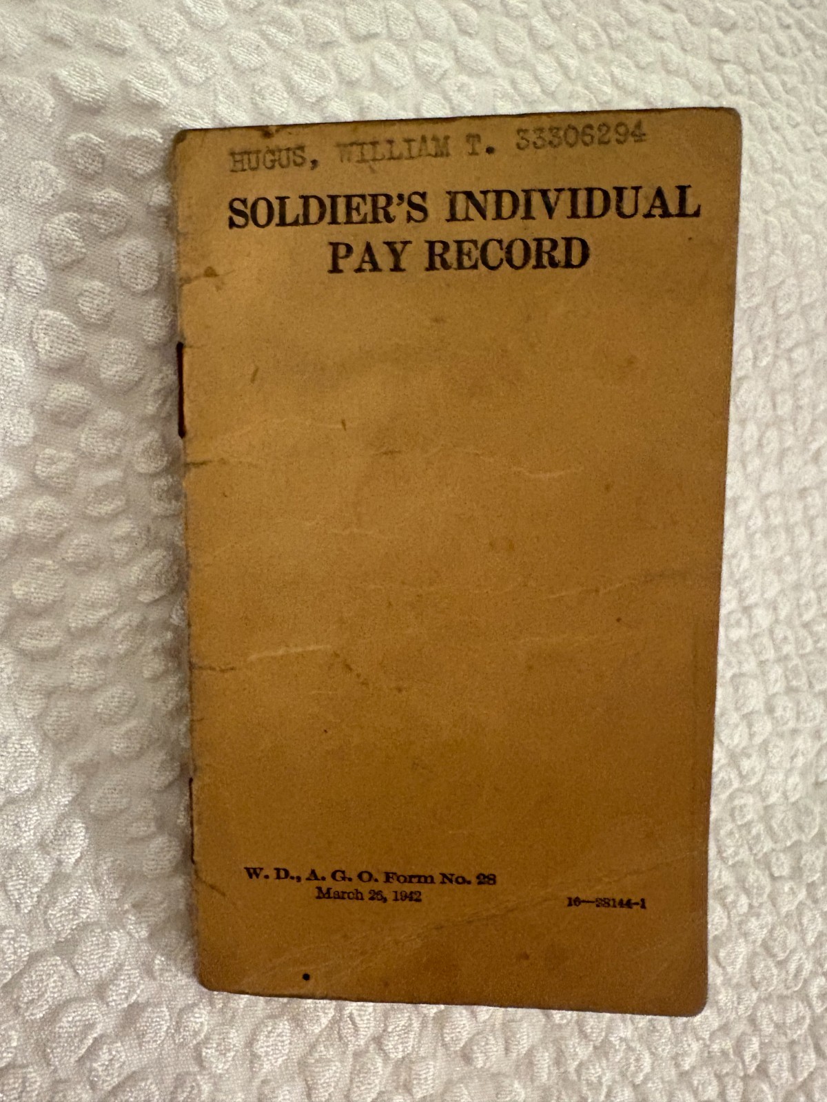 ee   1942 WWII Soldier's Individual Pay Record Book WASHINGTON PA Hugus Family