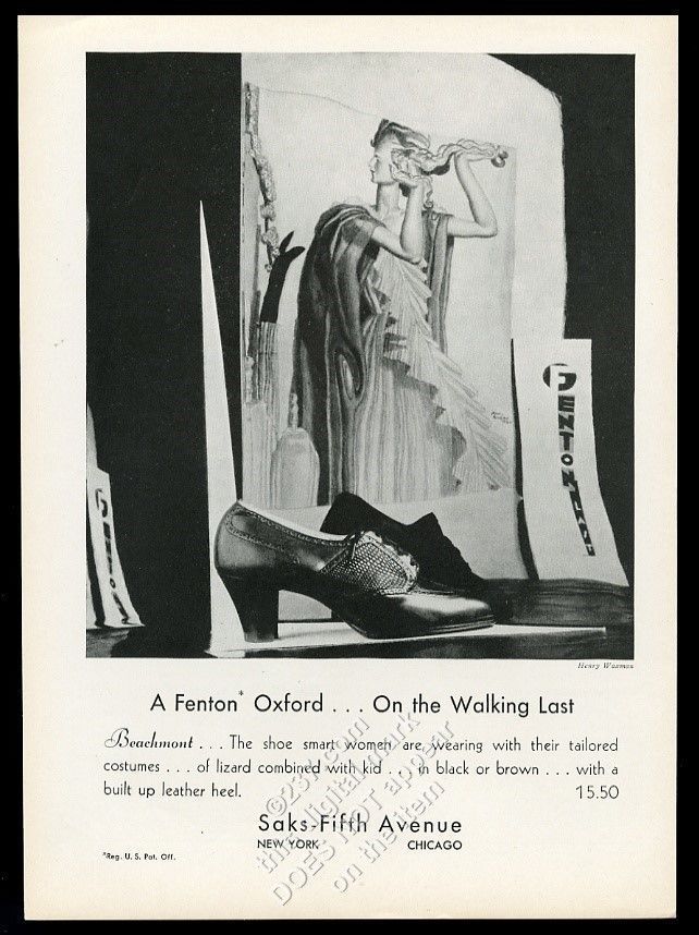 1930 Fenton Oxford women's shoes Henry Waxman photo Saks vintage print ad