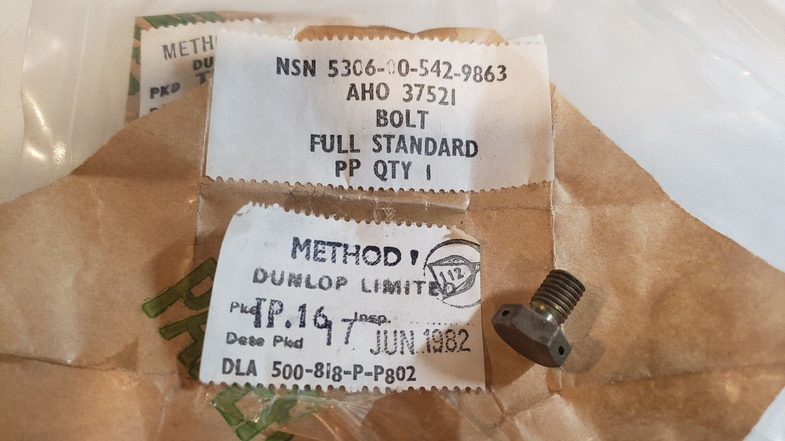 (5) MEGGITT AEROSPACE BOLT MACHINE AH037521 5306-00-452-9863