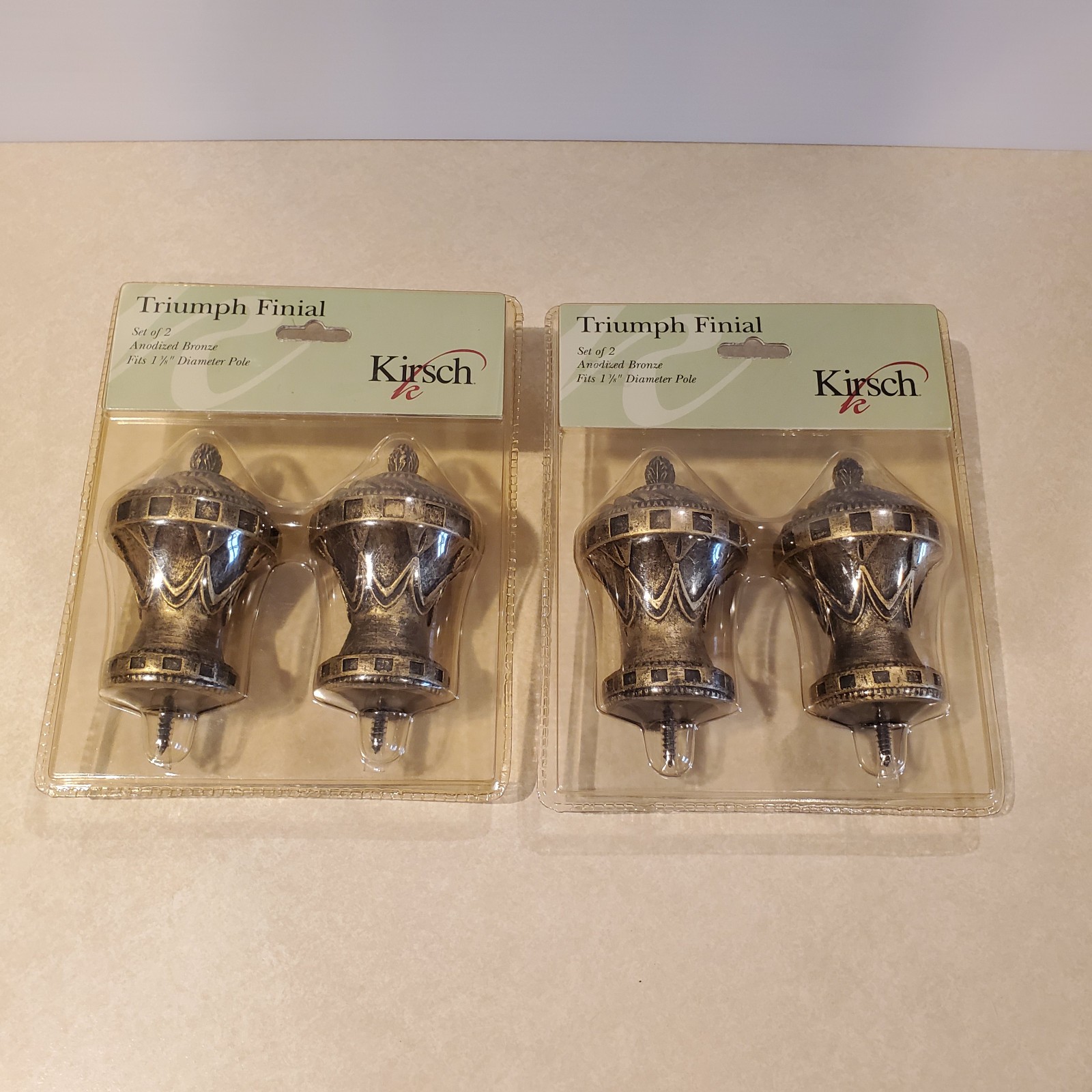 2 sets Kirsch Triumph finials for 1-3/8" dia curtain rod anodized bronze