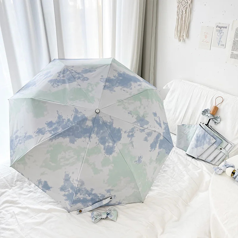 Small Three Fold Sun Umbrella Vinyl Sun Protection Manual Folding Umbrella Sun R