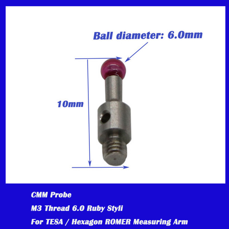 CMM Machine Touch Probe Stylus Ceramic Stem M3 Thread 6mm Ruby Ball Length 10mm