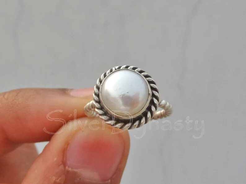 Peral Solid925 Sterling Silver Band& Statement Ring Handmade Ring All Size -q-61