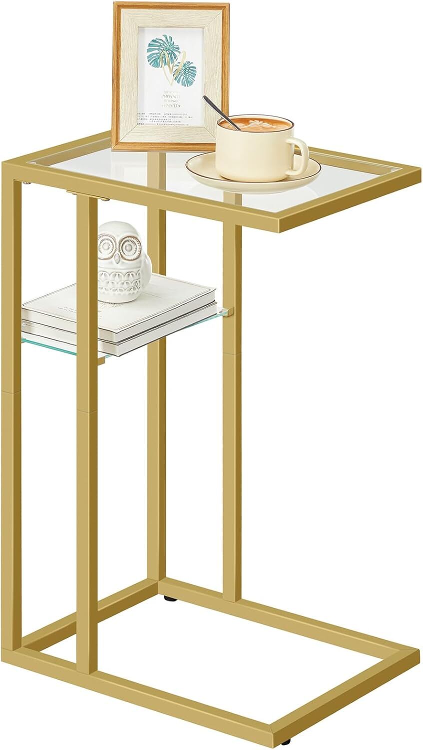HOOBRO C Shaped End Table, Small Side Table for Couch and Bed, Tempered Gold