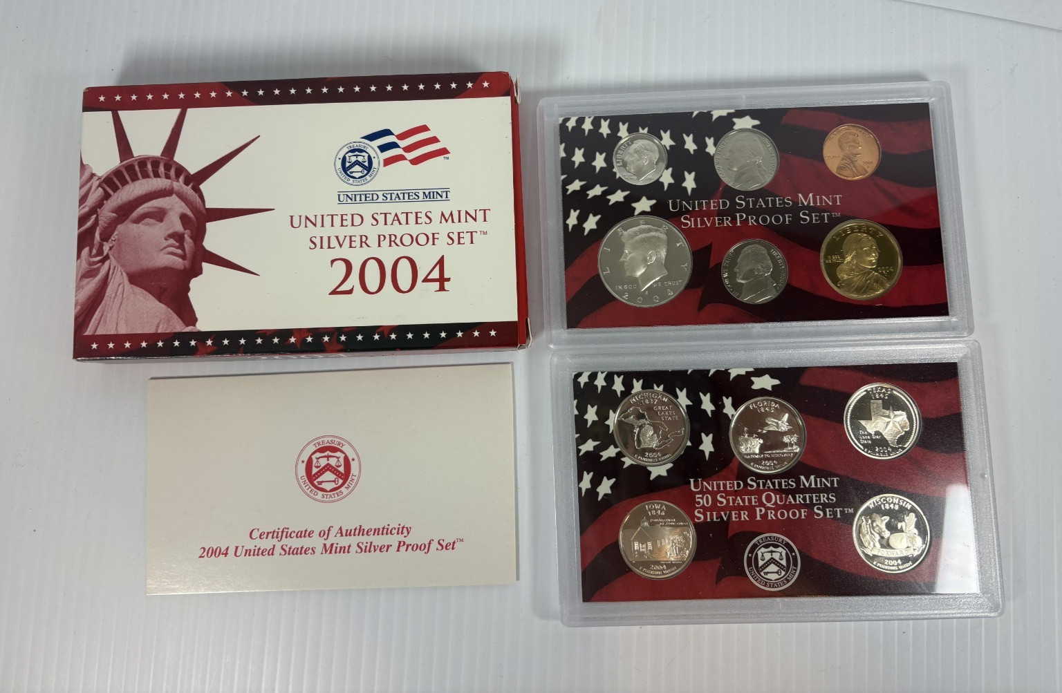2004 United States Mint SILVER Proof Set - W/Box & COA - 10 coins
