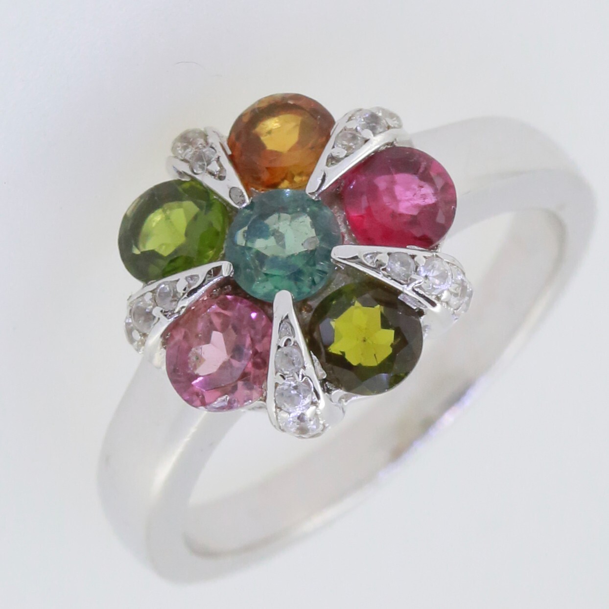 Round Shape Natural tourmaline Sterling Silver floral Ring