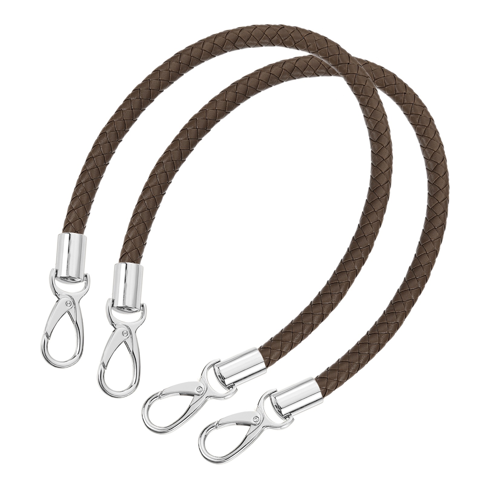 2Pcs 50cm Short Leather PU Braided Purse Replacement (Dark Coffee, Silver)