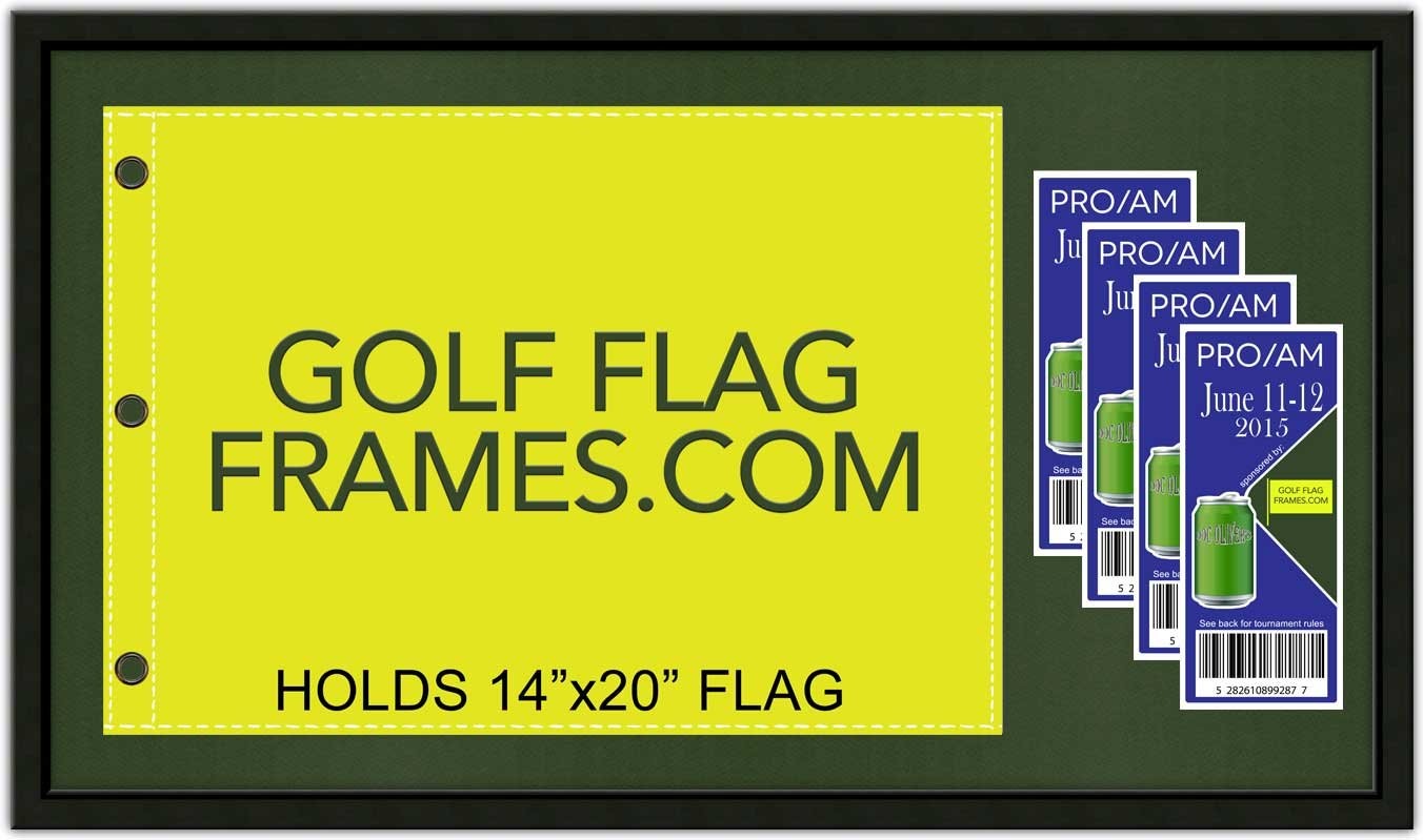 17x30 Black Golf Flag and Ticket Frame, Mouldling blk-001, Reversible Green a...