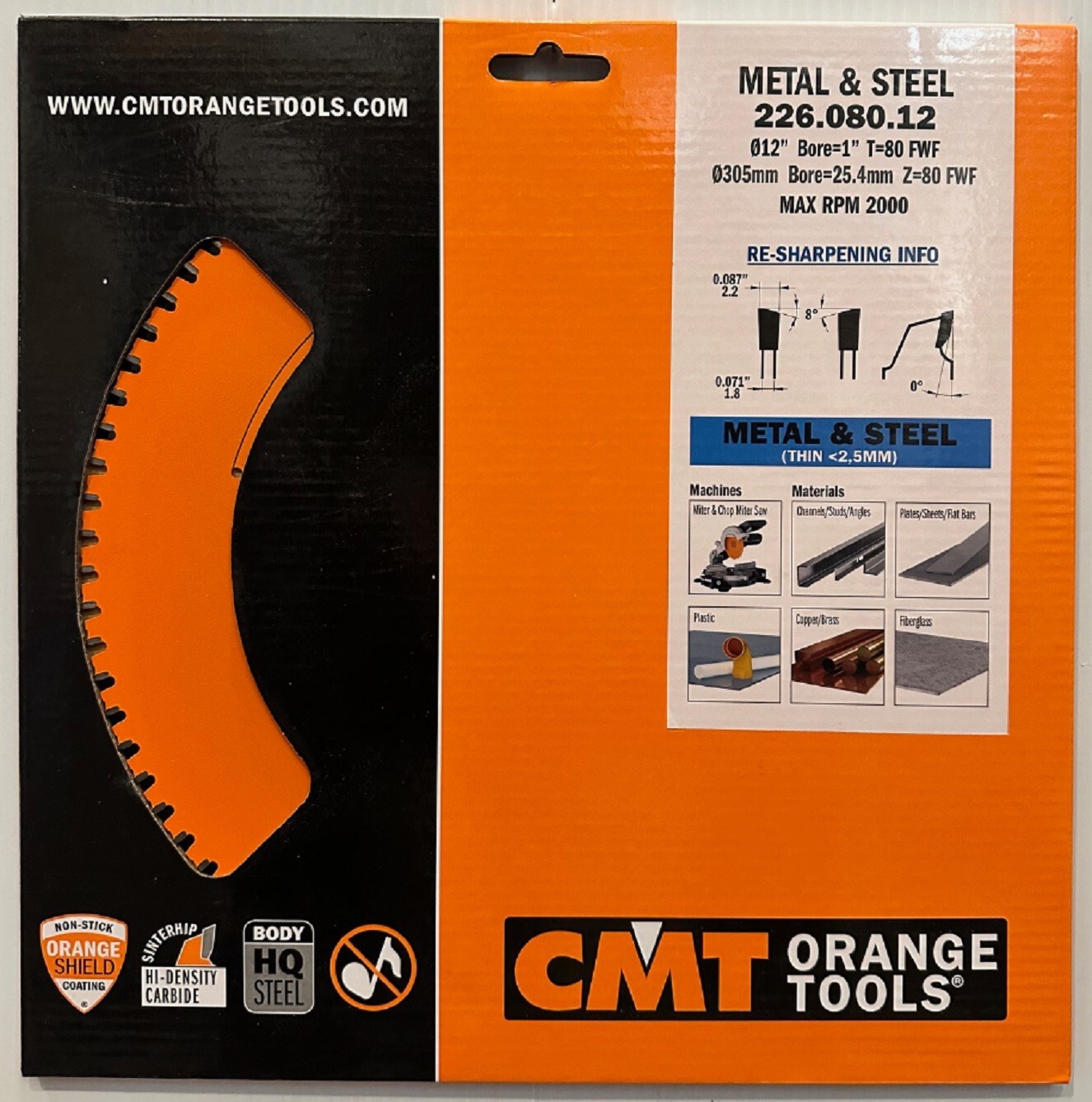 CMT 226.080.12 Industrial Dry Cut Steel Saw Blade, 12-Inch x 80 Teeth 8° FWF