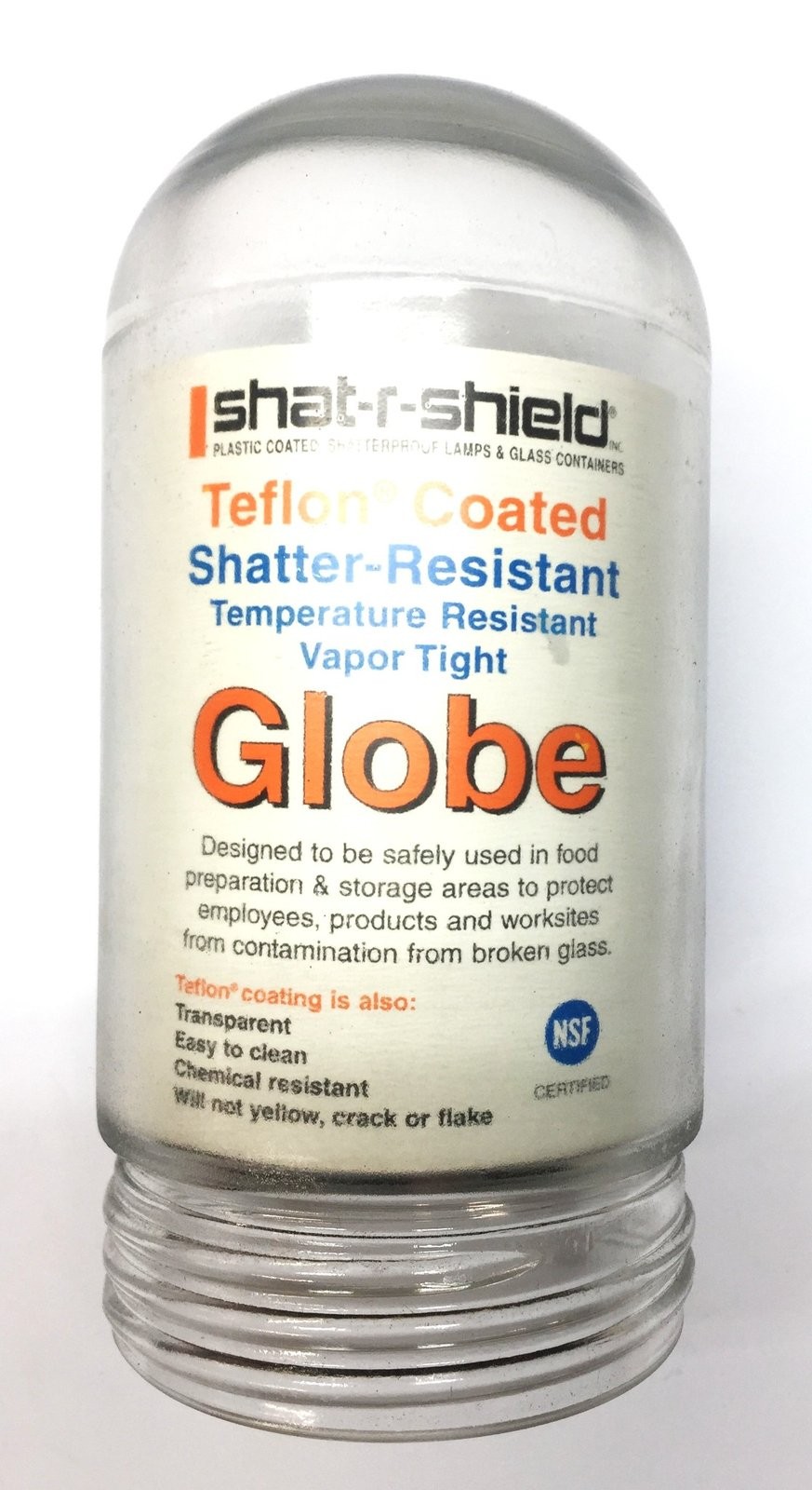 Shat-R-Shield Teflon Coated Shatter/Temp Resistant Glass Globe 6-3/4"x3-1/4" NOS