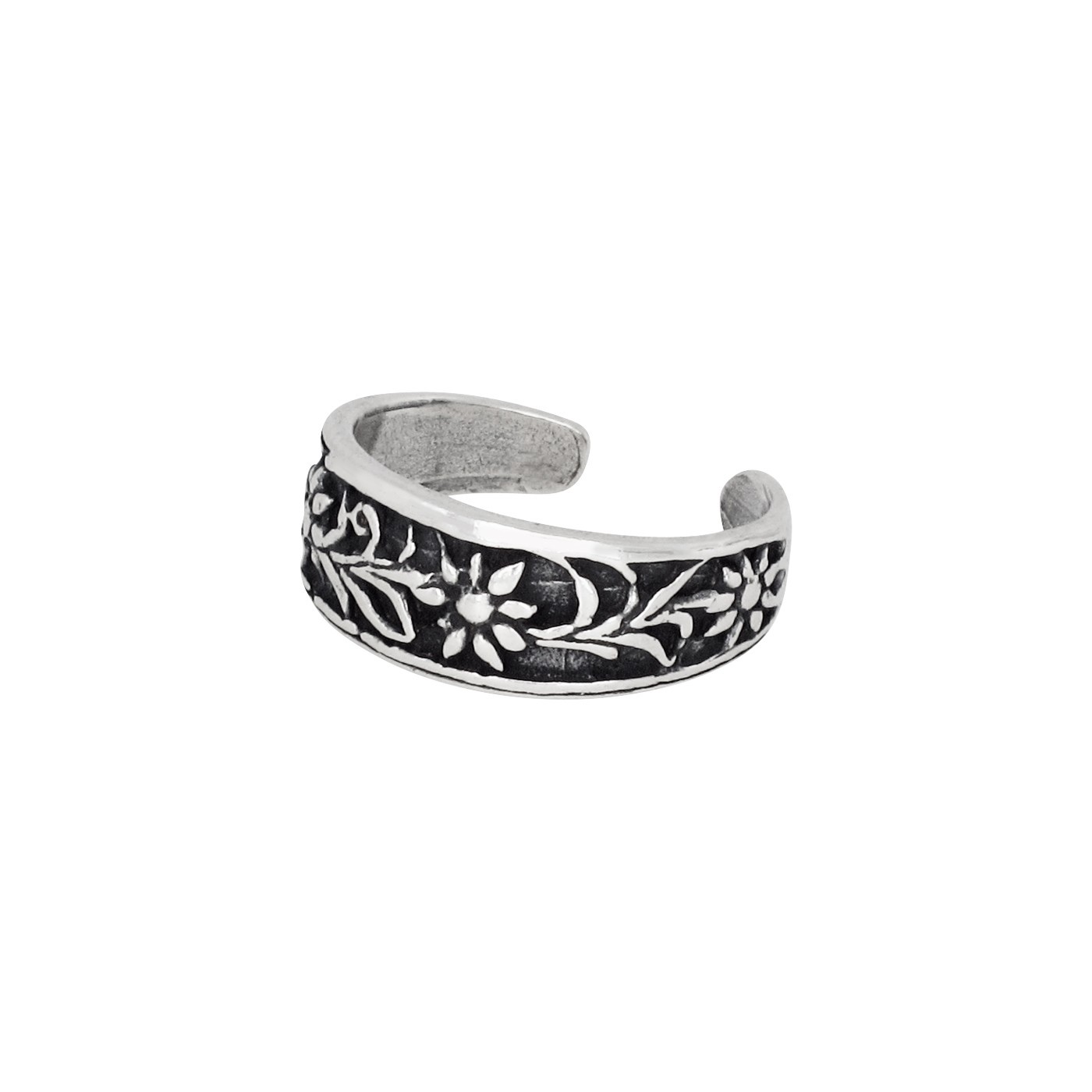 Sterling Silver .925 Flower Design Toe Ring Adjustable Size | Made In USA