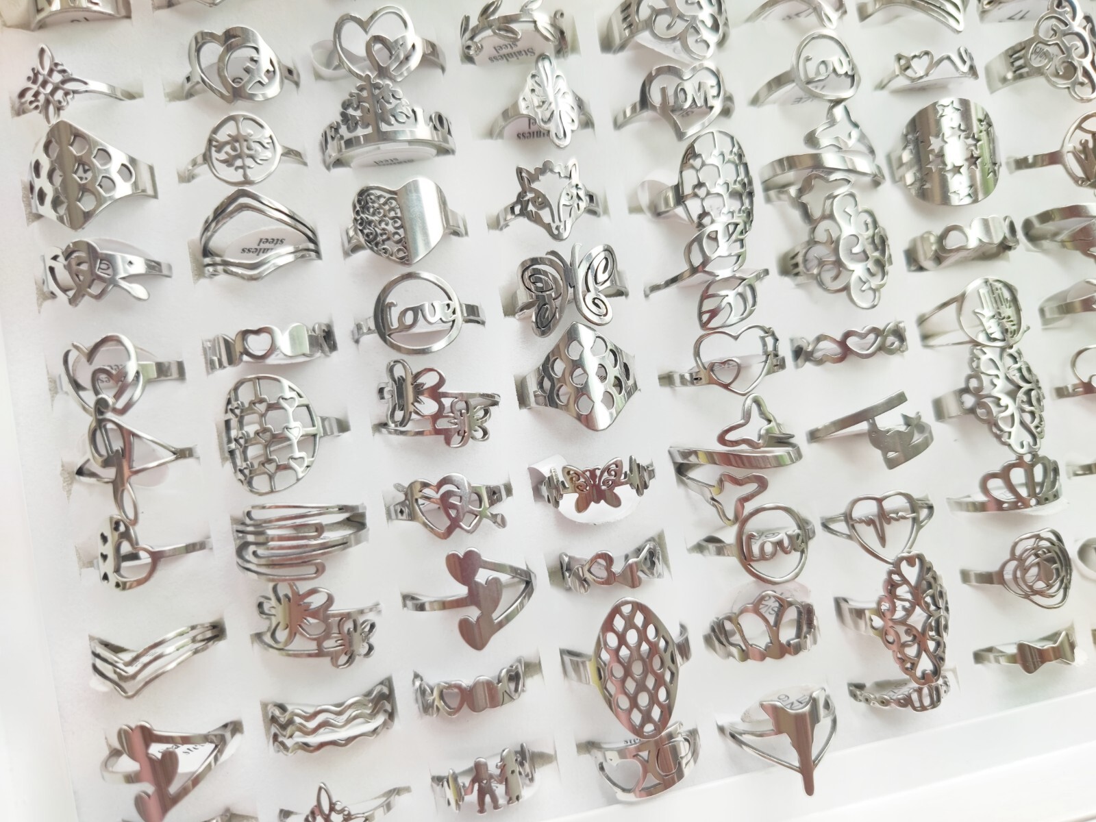 Wholesale 100Pcs Laser Silver stainless steel rings Women Men Ring Jewelry lots