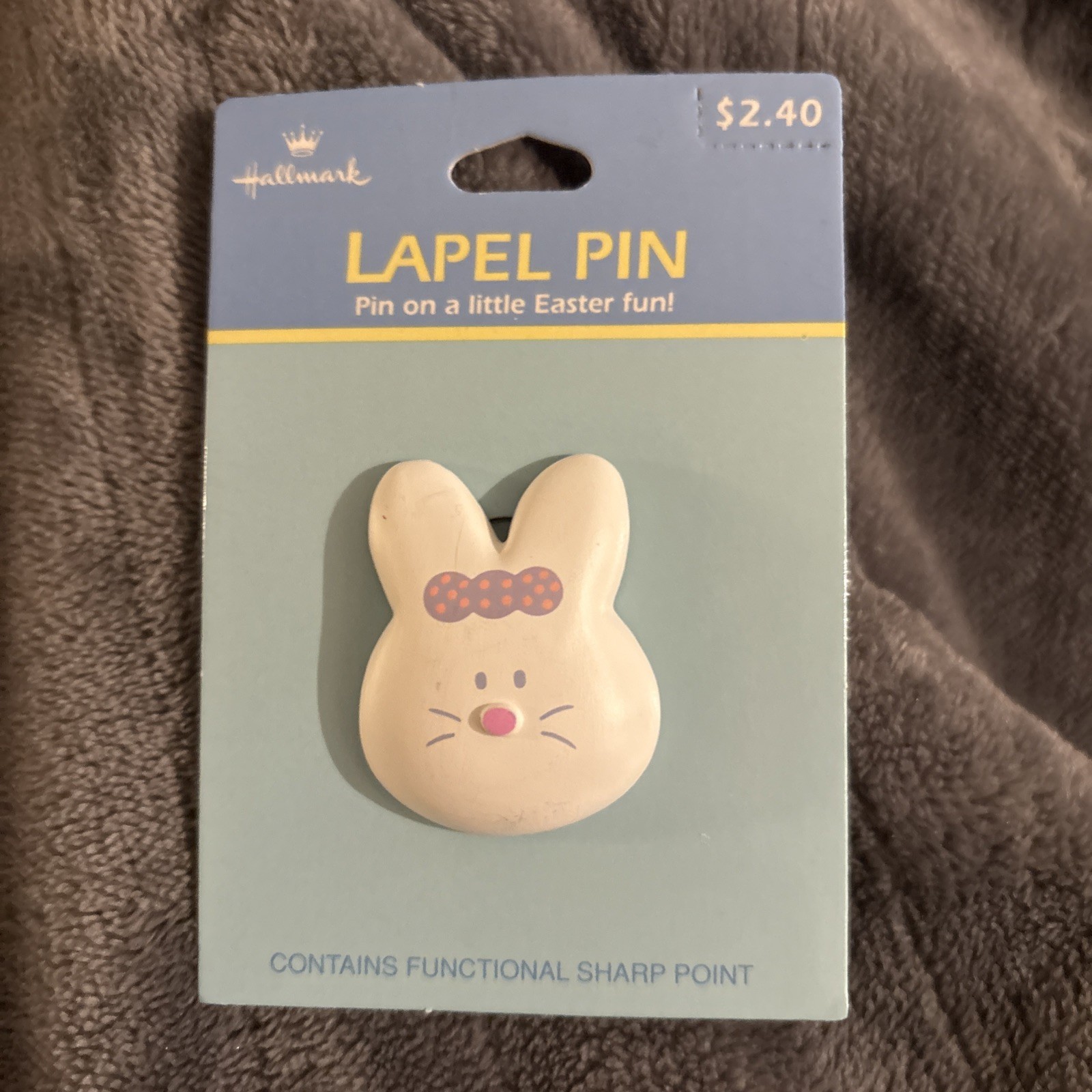 Hallmark Easter Girl Bunny Rabbit Face Lapel Pin White Pink display Card