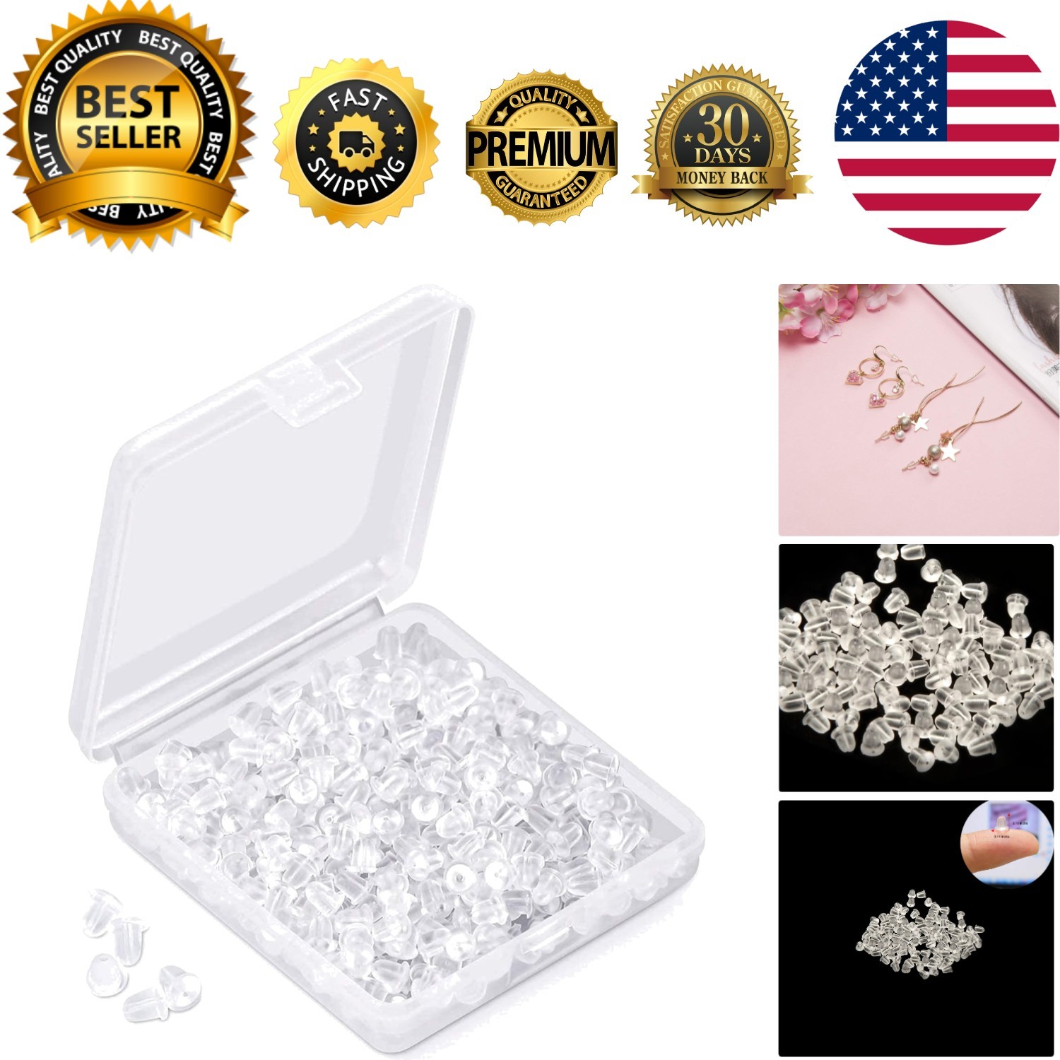 Soft Silicone Earring Backings - 300 Durable Clear Pads for Fish Hook and Studs