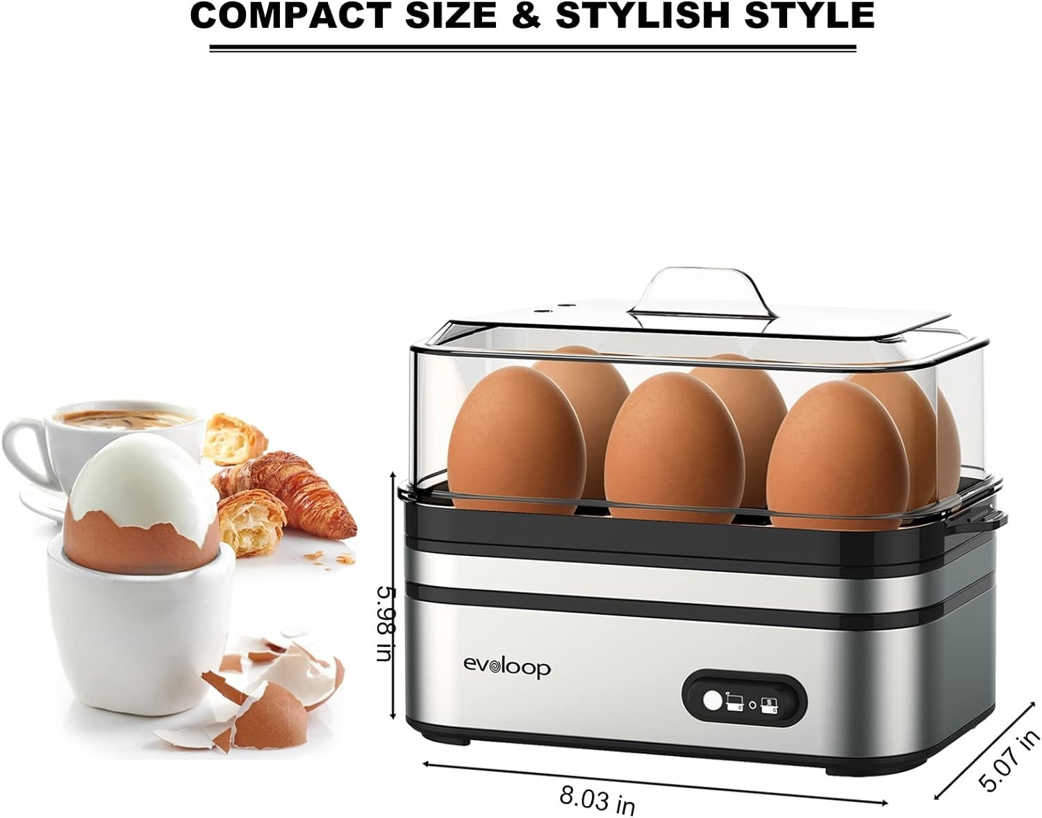Rapid Egg Cooker Electric 6 Eggs Capacity, Soft, Medium, Hard Boiled, Sliver