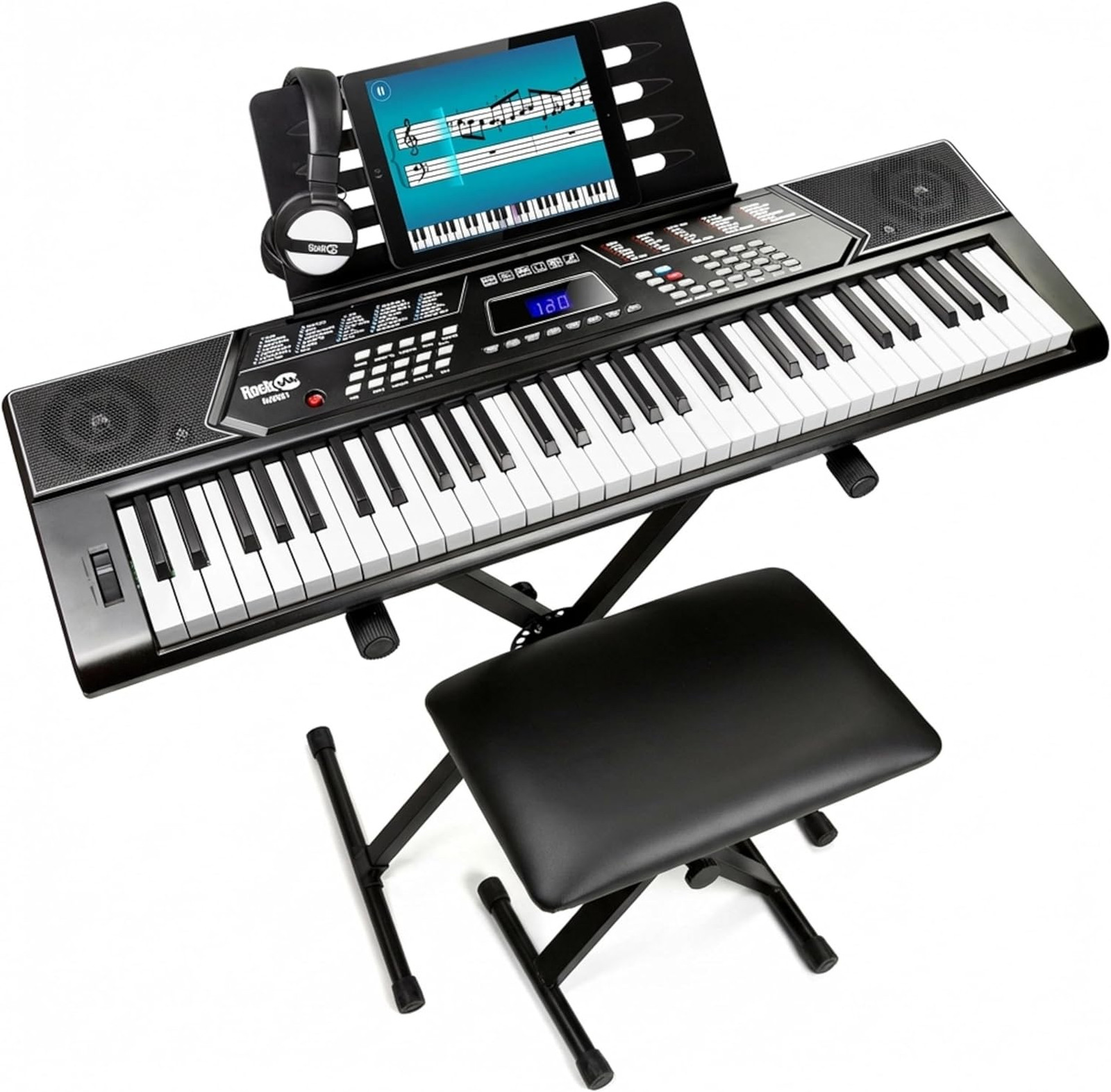 61 Key Digital Keyboard Piano Kit with Stand Bench Headphones Note Stickers and