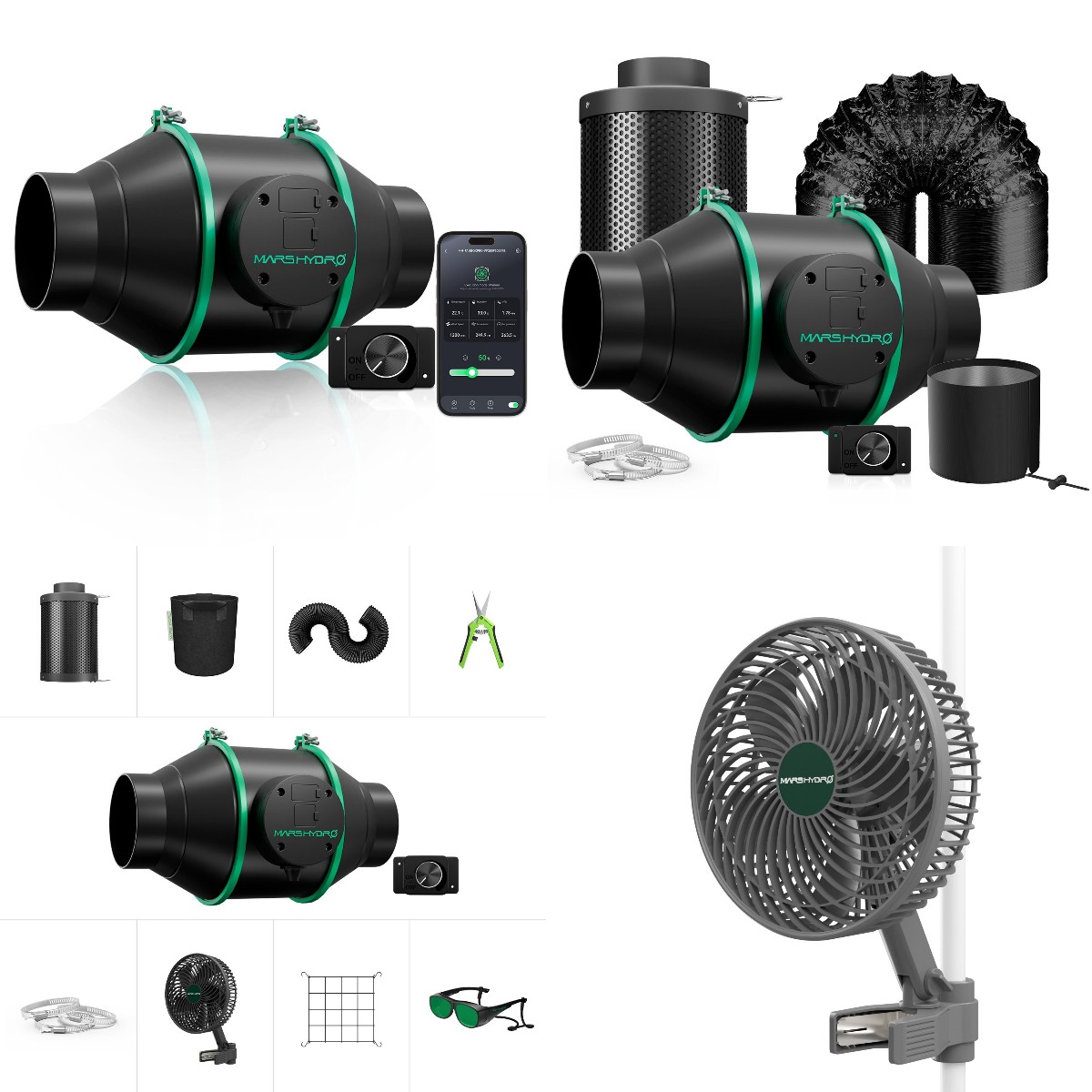 Mars Hydro  Inline Fan 4"6" Ventilation Duct Kit/Carbon Filter for Grow Tent Kit