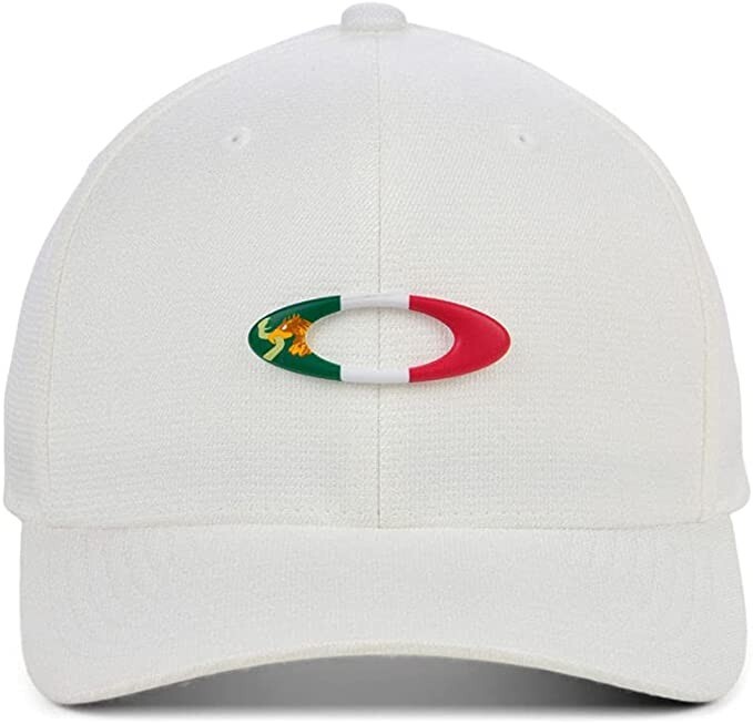 Oakley Mens TinCan Flag Mexico Stretch Baseball Cap Hat White Large/XLarge New