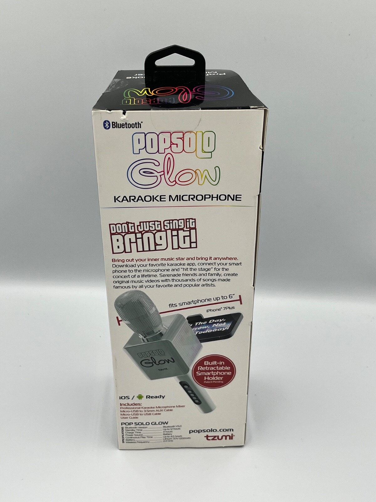 Pop Solo LED Karaoke Microphone Black As Seen On Tv Android iPhone Popsolo 6”