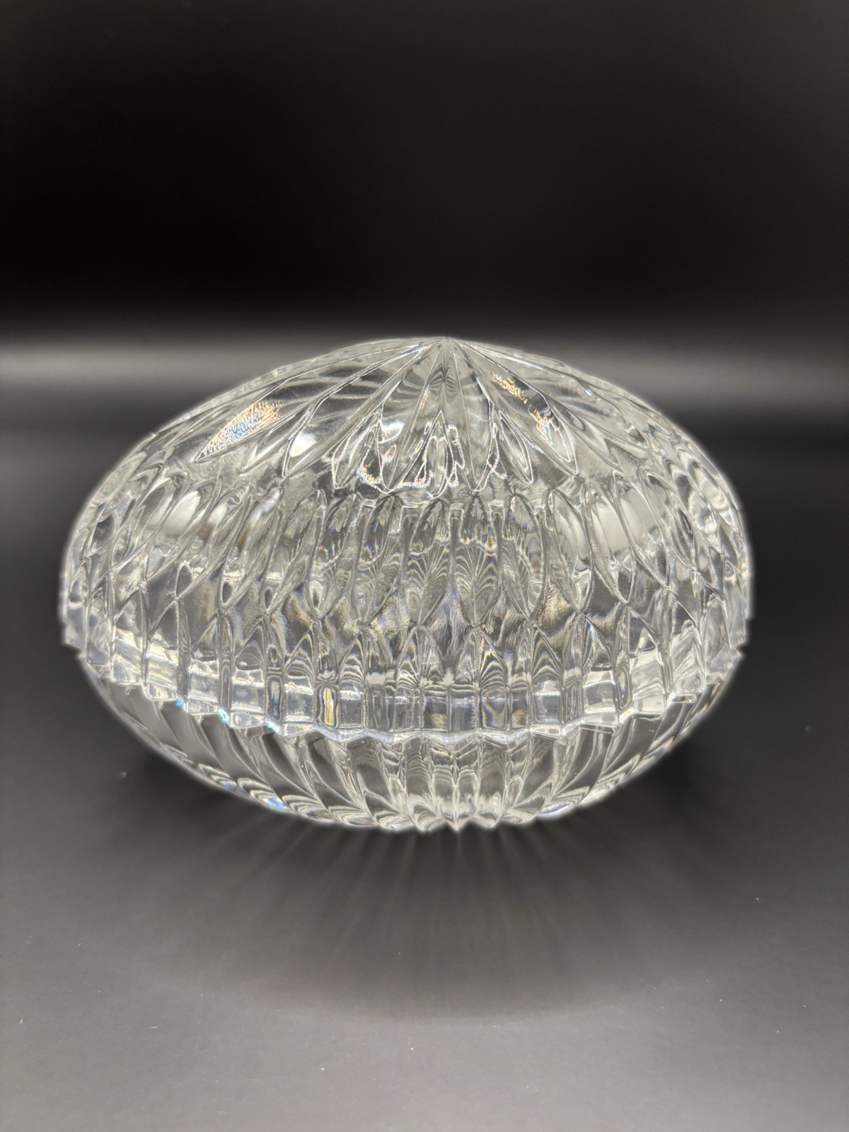 Vintage Crystal Egg Shaped Trinket Box  5.5" x 3.5"
