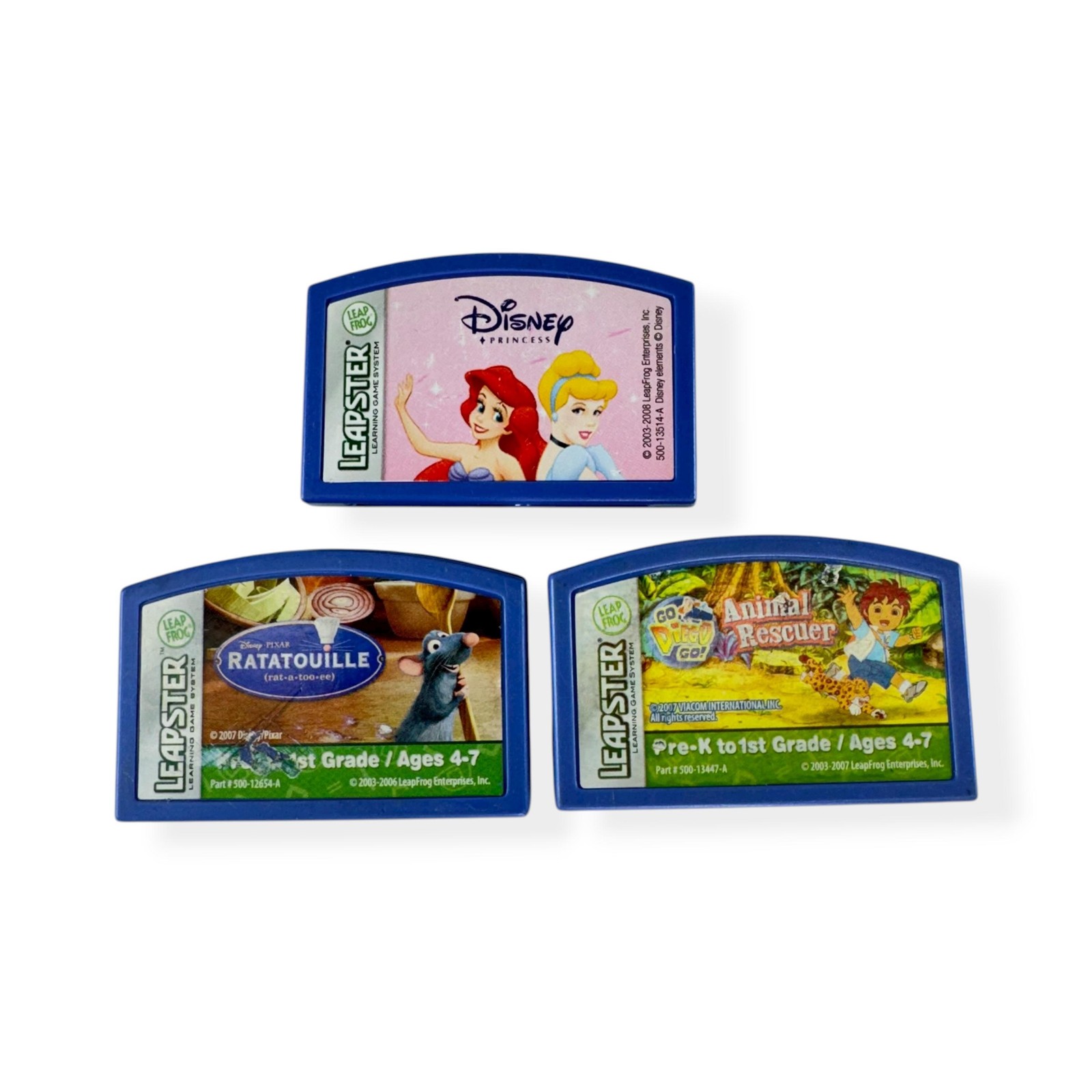 LeapFrog Leapster Games Lot 3 Disney Princess Ratatouille Go Diego Go Ages 4-7