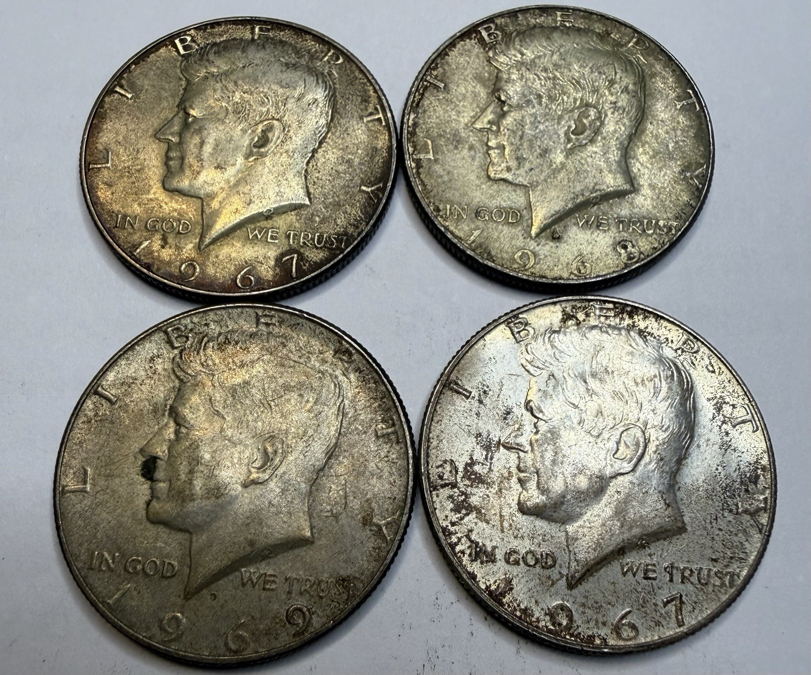 Lot of 4 Vintage John F Kennedy Half Dollars 40% Silver Coins
