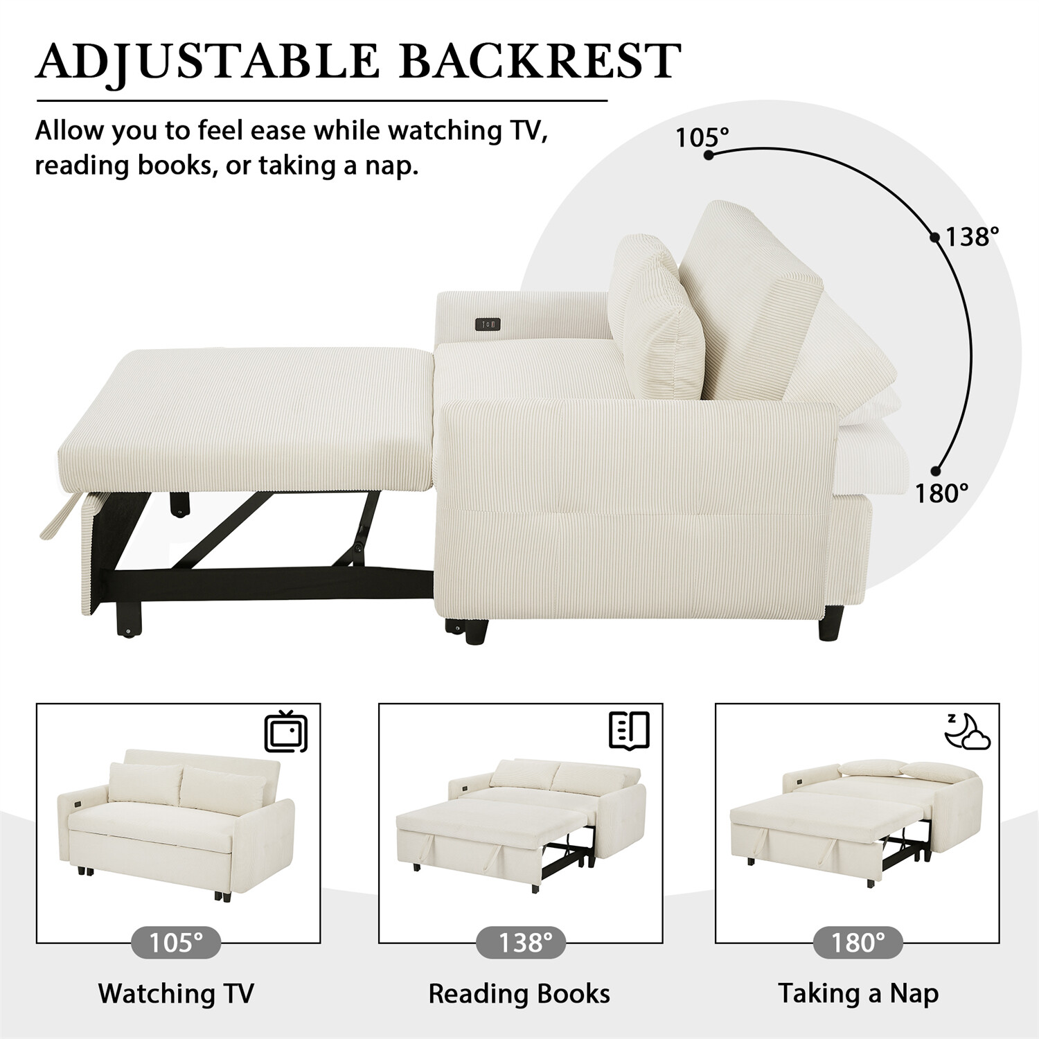 Convertible Sleeper Sofa Bed Loveseat Sofa Couch w/ Pull Out Bed & USB Ports