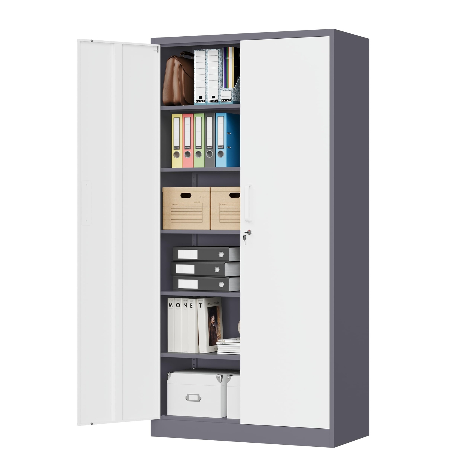Metal Storage Cabinet 71 inch Tall Steel Cabinet with 2 Lockable Doors 4 Shelves
