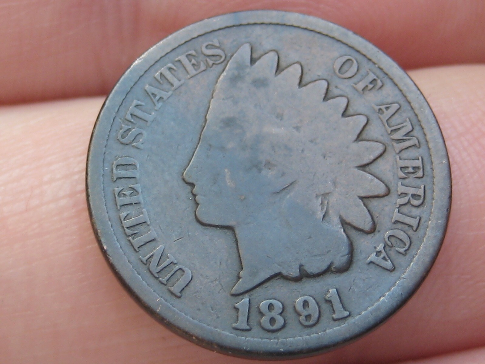 1891 Indian Head Cent Penny- VG Details, Full Rims