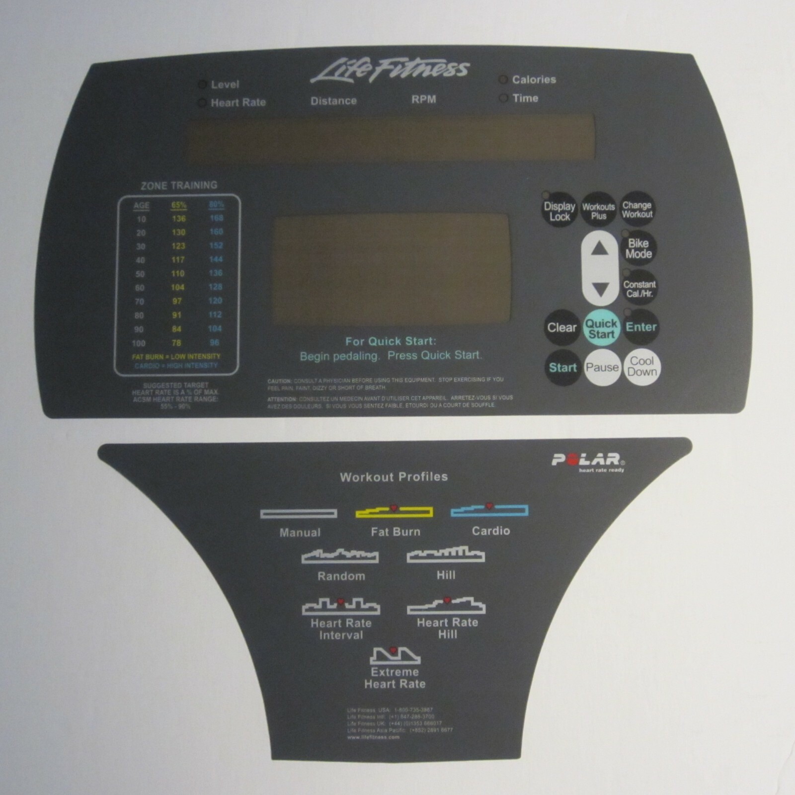 93R / C Upper and Lower Display Overlay Set for Life Fitness Bike