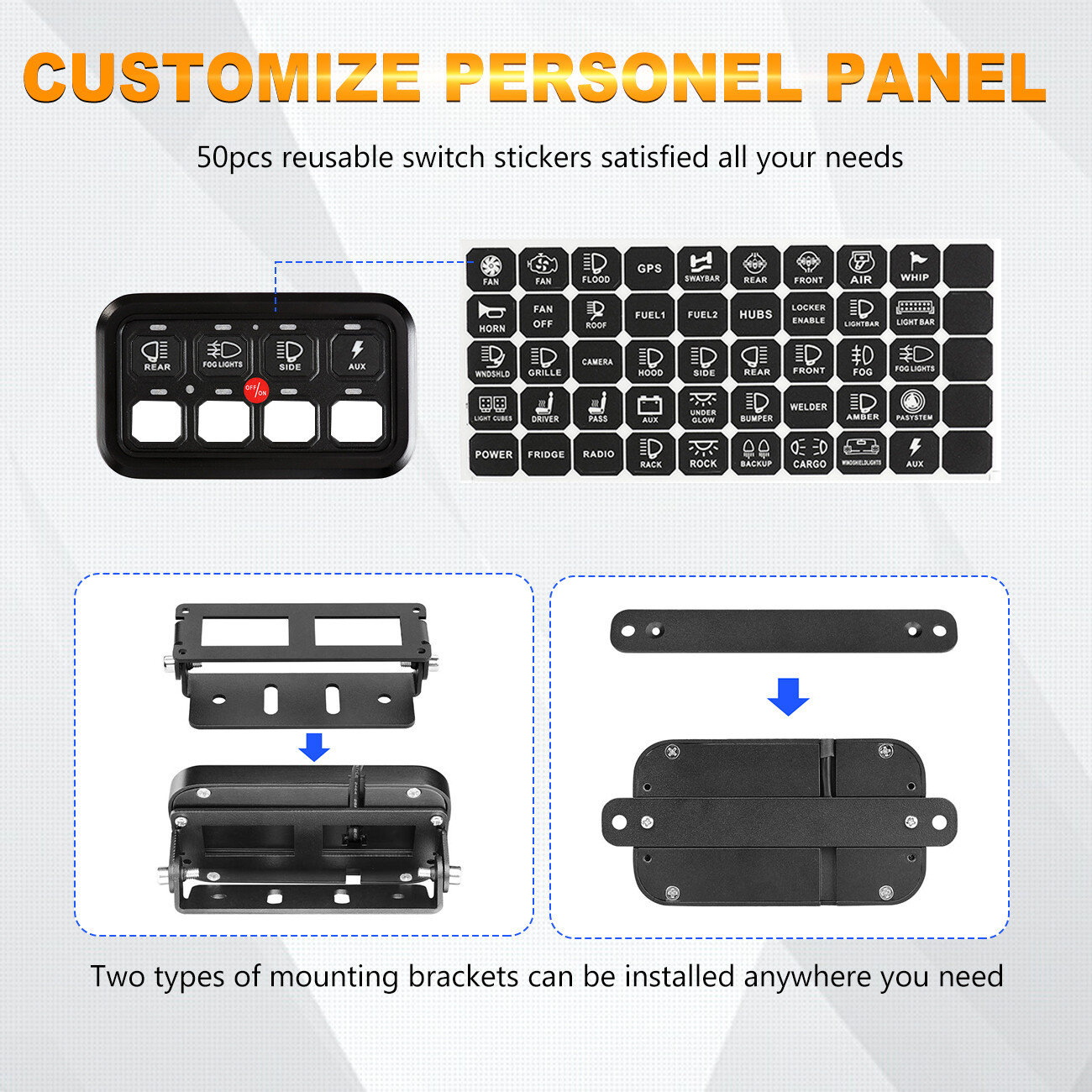 AUXBEAM 8 Gang Switch Panel On-Off LED Car Switch Panel Circuit Control 12V/24V