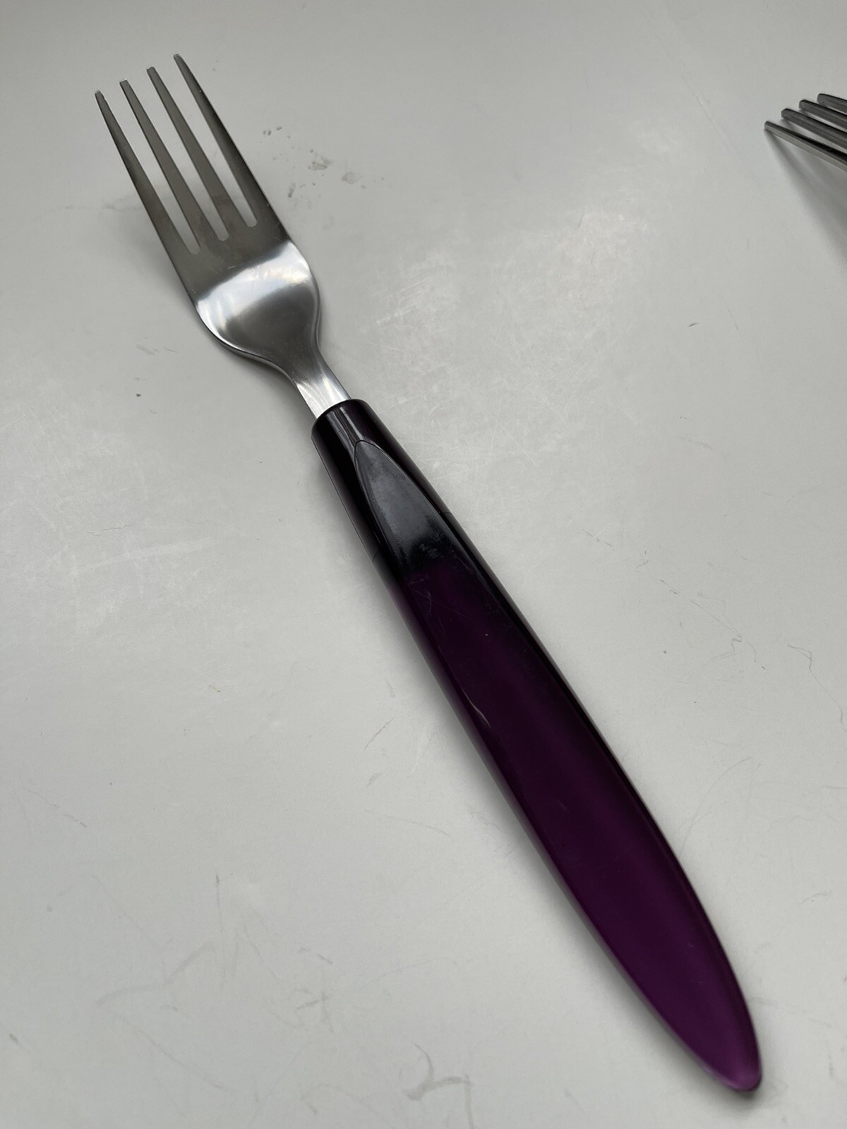 Purple Amethyst Acrylic Stainless Tapered Pointed Tip DINNER FORK 7.75”